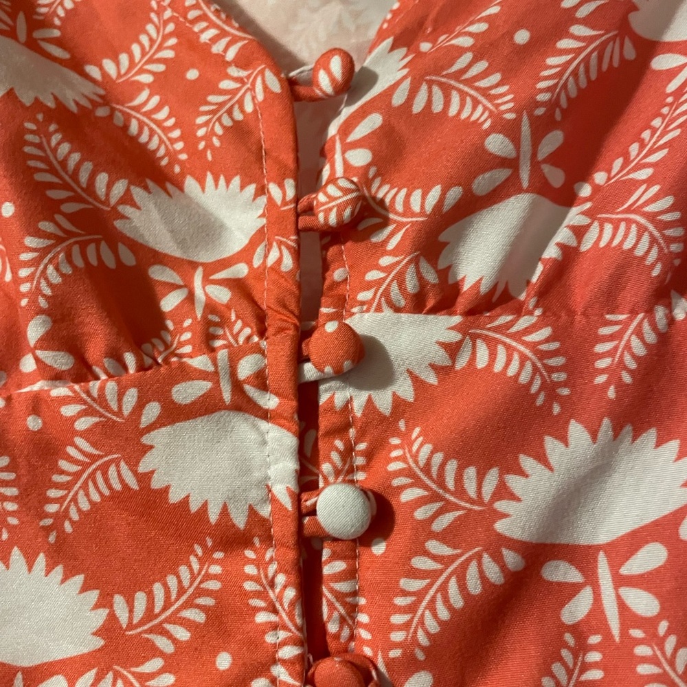 Coastal grandma orange white floral button puff sleeve flowy maxi grandmacore - Picture 5 of 6
